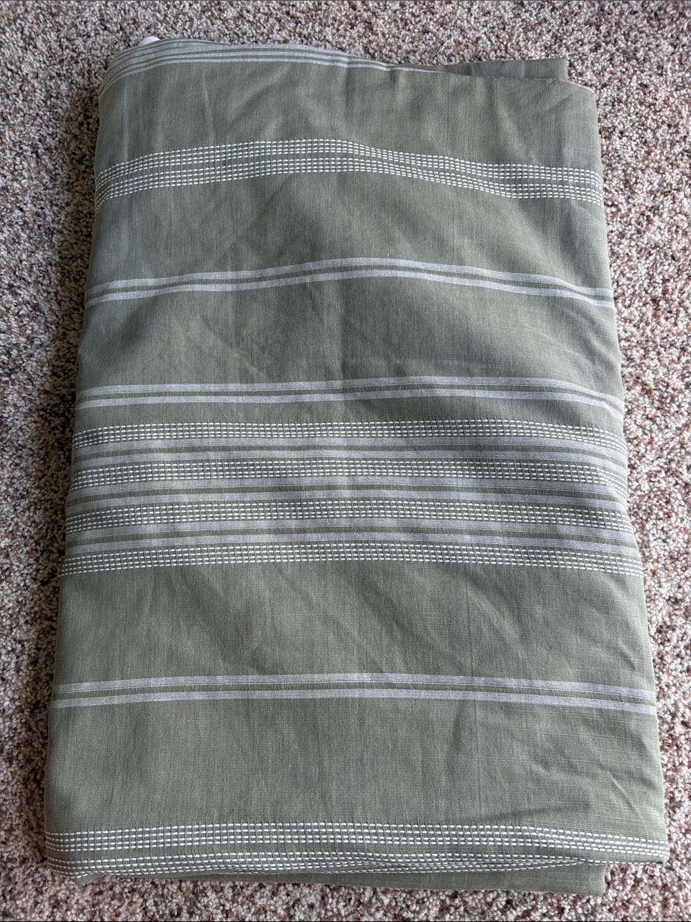 Striped Sage Green Linen-Blend Duvet Cover